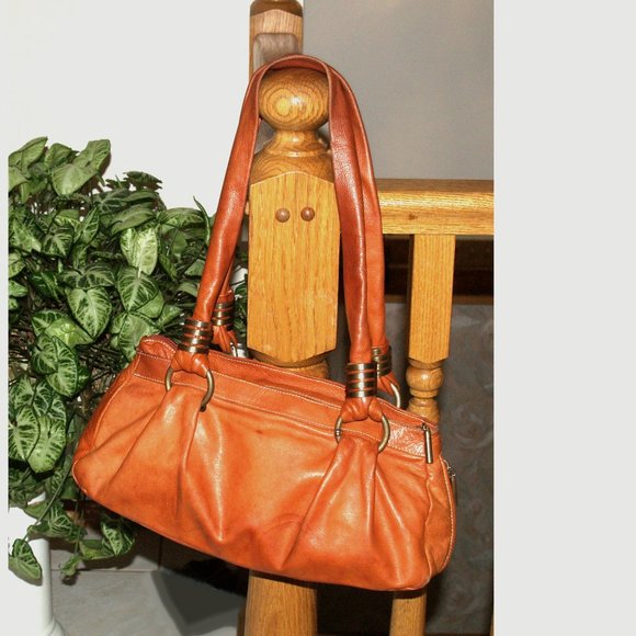 AVORIO - VERA PELLE - Orange Leather Shoulder Satchel - Made in Italy - Picture 3 of 13